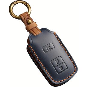 Leather 3-Button Key Fob Cover for Toyota 4Runner Tacoma Sequoia Tundra RAV4 Avalon Camry Highlander Corolla Prius Smart Key Holder Protector Case Accessories (Black)