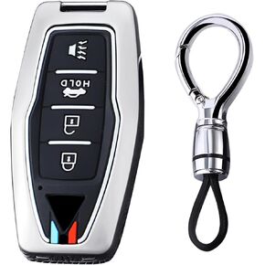 4 Buttons Keyless Remote Key Fob Cover with Keychain Compatible with Mitsubishi Outlander 2021 2022 2023 2024 Smart Key Shell Case Key Protection Cover Car Accessories-Short chain Silver