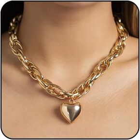 Otxas Chunky Gold Necklace for Women Punk Chunky Choker Necklaces Vintage Chunky Silver Necklace Cuban Chain Hip-hop Jewelry for Women Trendy