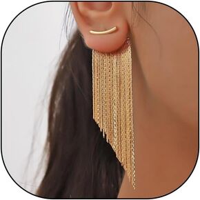 Gold Long Tassel Chain Earrings for Women Irregular Silver Metal Chandelier Drop Dangle Ear Jacket Earrings Simple Fringe Jewelry Gifts