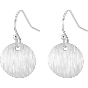 Sterling Silver Dangle Earrings for Women White Gold Plated Silver Round Disc Brushed Earrings Minimalist Jewelry
