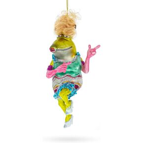Funky Disco Dancing Frog Blown Glass Christmas Ornament