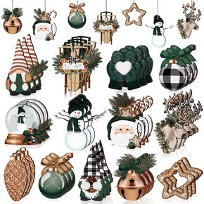 Huwena 40 Pcs Winter Wooden Ornaments Winter Wonderland Hanging Ornaments Neutral Tree Decorations Farmhouse Snowman Gnomes Wreath Buffalo Plaid Wood Cutouts Winter Decor for Home Xmas Tree Gifts