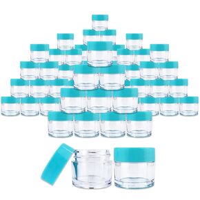 Beauticom® 7 Gram / 7 ML (Quantity: 60 Pieces) Thick Wall Round Leak Proof Clear Acrylic Jars with Teal Lids for Beauty, Cream, Cosmetics, Salves, Scrubs
