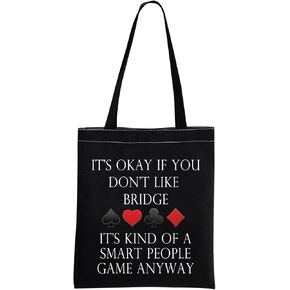 MNIGIU Bridge Canvas Black Tote Bag Bridge Lover Gift Bridge Player Bag Bridge Card Game Gift Bridge Themed Gift