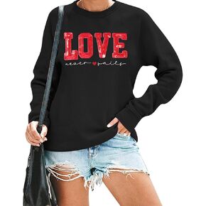 VILOVE Valentine's Day Sweatshirt For Women Love Never Fails Hoodie Love Sequin Pullover Christian Long Sleeve Tops