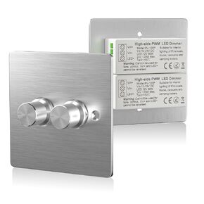 مفتاح خافت، DC12V-24V مفتاح ضوء خافت مزدوج، 120 وات 5 أمبير PWM RV LED مفتاح خافت 2 عصابة مفتاح إضاءة RV دوار لأضواء LED 12 فولت في بيت متنقل/RVs/Campervan/قارب/شاحنة - فضي