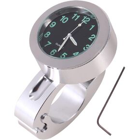 7/8 to 1 Motorcycle Handlebar Clock, Silver Waterproof Handlebar Glow Mount Clock Watch for Motorcycle, Cruiser, Chopper, Custom Bikes