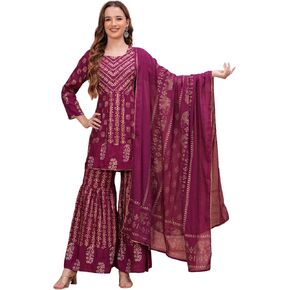 Indian Women's Purple Floral Printed Kurta Set