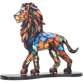 Metal Lion Desktop Ornament,Double Sided Multicolor Statue,Acrylic Imitation Animal Sculpture Desktop Decoration Home Decor for Home Living Room Kidsroom Office Desktop
