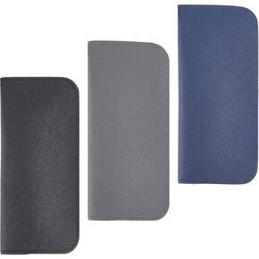 GORGECRAFT 3 Colors Slip in Soft Eyeglass Case Portable PU Leather Sunglasses Spring Storage Glasses Pouch Blue Grey Black Pouch Glasses Bag Gift for Reading Glasses Sunglasses 6.9x3inch