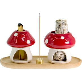 حامل فطر بالو سانتو، حامل حكيم للحرق، شيمينيا للبخور، وعاء تلطيخ حزمة حكيم، صينية الماسك الرماد السيراميك (مجموعة مستديرة حمراء) in Kuwait