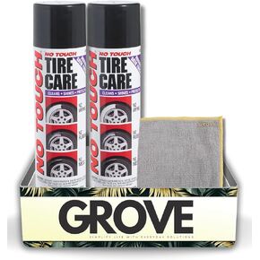 No Touch Tire Care Spray 21 oz Bundle with Microfiber Cloth - Satin Finish Tire Shine and Protector to Prevent Cracking, Discoloration, and Repel Dirt and Moisture - Tire Cleaner Spray - (3 Items)