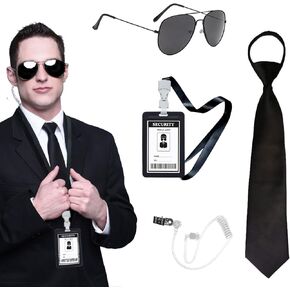 Tahonuss Agent Costume Accessory Set Secret Security Service Kit with Tie Sunglasses Earpiece for Women Men Cosplay PartyGame