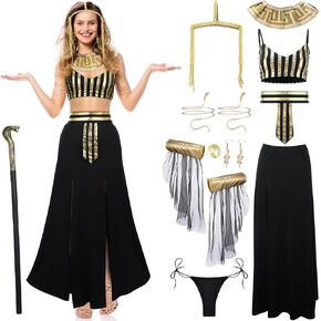 Jiuguva 11 Pcs Cleopatra Costume for Women Queen of Egypt Costume Egyptian Exquisite Costume for Halloween Cosplay Party