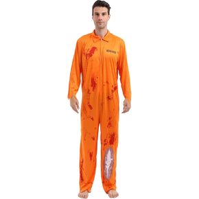 Halloween Costume Couple Dress Up, Orange Prisoner Jumpsuit for Men Women