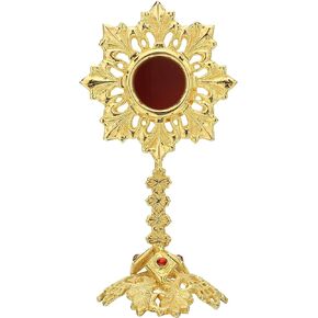 Solid Brass Reliquary With Ornate Base and studded Beads - Monstrance Catholic - Small Reliquary for Relics - Relicarios Custodias Catolicos - custodia - Relicario - Without Luna