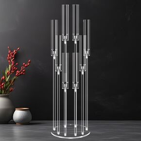 8 Arms Acrylic Candelabra Centerpieces for Tables Decortion,Clear Candle Holder for Wedding Dinner Fireplace Decoration and Home Decor,Candlesticks Holder with Lampshade Fits LED Candle