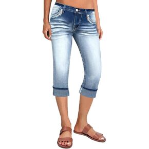 Flamingals Women's Solid Capris Jeans for Women Mid Rise Capris Skinny Denim Pants
