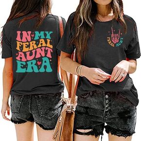 Aunt T-Shirt for Women in My Feral Auntie Era Funny Love Heart Graphic Novetly Short-Sleeve Shirt Summer Top
