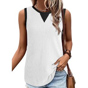 Dokotoo Tank Tops for Women Round Neck Sleeveless Waffle Knit Tops for Women Color Block Womens Tank Tops 2025 Summer in Kuwait