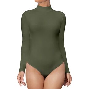 SHEIUGU Mock Neck Turtleneck Long Sleeve Bodysuits for Women Basic Ribbed Bodysuit