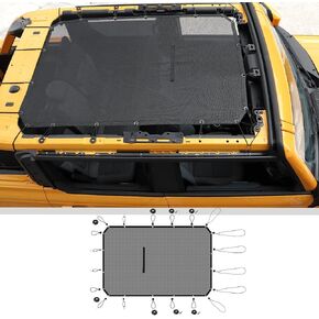 JWWY Sunshade Mesh Sun Shade Bikini Top Roof Sunblock Mesh Heat Shield Mesh for 2021-2024+ Ford Bronco Accessories Foldable Sun Shield Upgrade Reflective Polyester Cover Block Heat Block UV Rays 4Door