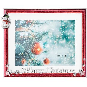 Merry Christmas Decorations Family Picture Frame 8x10 Inch Snowflake Christmas Metal Photo Display Photo Frames with High Definition Glass Front Gift Ideas Tabletop Home Decorative (2024 Red, Snowman)