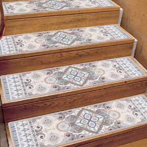 BLUERISE Non-Slip Stair Treads 15 Pack 30" X8 Indoor Staircase Step Treads Reusable Stair Runner Mats for Wooden Steps, Tile Stairs for Kids Elders（White）