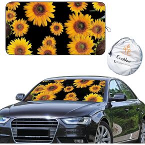 EcoNour Windshield Sun Shade | Front Window Sun Protector for UV Rays | Foldable Car Front Window Car Interior Accessories Fits Small Sedans, Mini SUVs & Hatchbacks | Medium (64 inches x 32 inches)