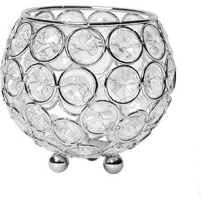 Elegant Designs HG1027-CHR 3.75" Round Glimmering Gem Centerpiece, Candle Holder, Vanity Décor, Chrome