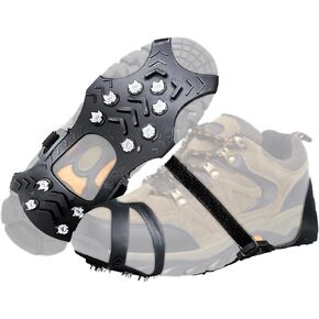 Crampons Ice Cleats for Shoes and Boots, Ice Snow Grip with Stainless Steel Spikes Anti-Slip, Traction Cleats Grips with Straps Women Men Shoes for Walking, Climbing, Hiking, Ice Fishing