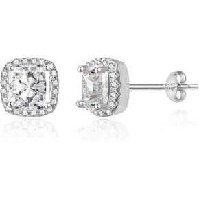Cubic Zirconia Earrings Studs 925 Sterling Silver Earrings Hypoallergenic 9mm Square Diamond Jewelry CZ Stud Earrings for Women