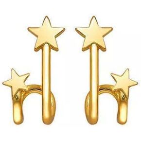 Double Star 925 Sterling Silver Stud Earrings for Women Minimalist Cute Cuffs Wrap Cartilage Earring Studs Dainty Jewelry Gifts Hypoallergenic