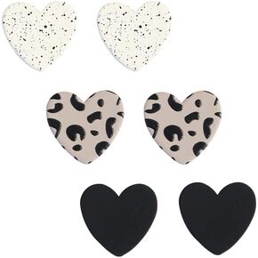 3 Pairs Heart Stud Earrings for Women Leopard Print Heart Earrings Set Cute Acrylic Valentine's Day Earrings Jewelry Gifts for Her Girlfriend