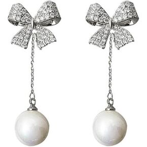 MIKAMU 14K Gold bow Earrings for Women CZ cubic zirconia Gold Plated trendy Pearl Earring for Women Jewelry