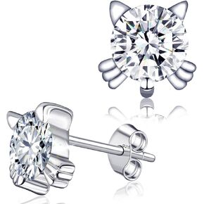 925 Sterling Silver imitation Diamond Crystal Inlaid Cat Stud Earrings