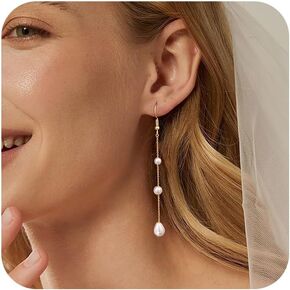 Pearl Earrings for Women Trendy: Flat Back Stud Earrings 14K Gold Plated/925 Sterling Silver Freshwater Pearl Dangle Earrings Cute Bow Earrings Wedding Jewelry Birthday Gifts for Women Girls