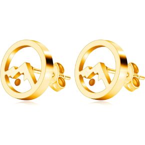 Minimalist Circle Design Faith Mountain Stud Earrings with Mustard Seed, Inspirational Religious Jewelry Christian Bless Gift for Women