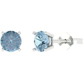 1 ct Brilliant Round Cut Solitaire Studs Natural Swiss Blue Topaz 14k White Gold Desginer Affordable Earrings Push Back