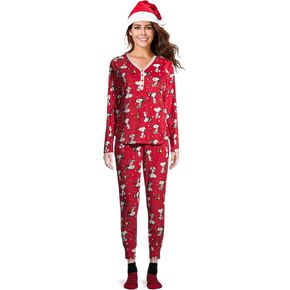 Peanuts Snoopy Women's Soft Minky Deep Red Fleece 4 Piece Pajama Gift Set