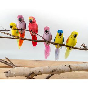 Cartanfill- Feather Parrot Bird Decor 6" DIY Craft for Wedding Decoration Home Garden Party Set of 6pcs with Metal Clip, Cheap Bird Toys for Home Decoration, Parrot Ornaments Decorative Gifts