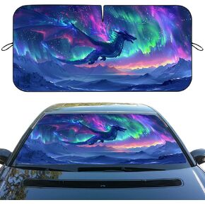 Dragon Car Windshield Sun Shade Aurora Borealis Cool Galaxy Blue and Purple Heatshield Front Window Car Sun ​Shade Windshield Blocks UV Rays Sun Visor Protector for Car Sedan Truck SUV Accessories