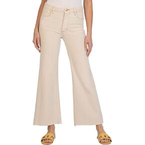 KUT from the Kloth Meg High-Rise Fab Ab Wide Leg Raw Hem in Milestone - Jeans for Women - Raw Hems Ecru 12 One Size