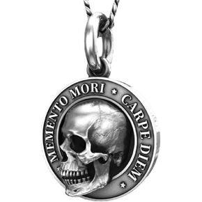 3D Skull Pendant Necklace for Men Memento Mori Goth Punk Carpe Diem Inspirational Gifts-A
