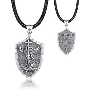 Saint Michael Necklace for Men 925 Sterling Silver St Michael Archangel Pendant Amulet Necklace Jewelry for Men Father