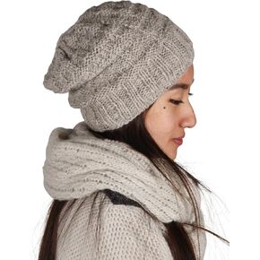 Tribe Azure Fair Trade Warm Chunky Wool Hat Cap Soft Stretch Fleece Inside Slouchy Beanie Skully Women Grey