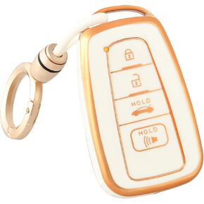 OFFWEGO for Toyota Key Fob Cover with Silver Keychain, Soft TPU Protection Key Case fits 2018-2022 Camry RAV4 Highlander Avalon C-HR Prius Corolla GT86 Smart Key Case Holder, Silver Purple