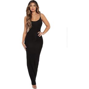 SOLY HUX Women Summer Spaghetti Strap Square Neck Sleeveless Tight Fitted Long Bodycon Maxi Dress Sundresses