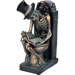 Pacific Giftware RIP Bronze Finish Skeleton Reading on Toilet Tombstone Bathroom Office Decor 8" Tall